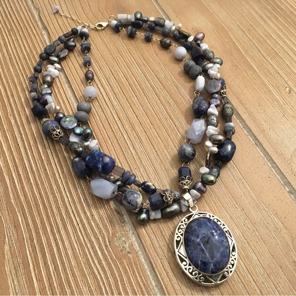 Sterling Silver Beautiful!!! 925 Blue Sodalite Agate Keshi Pearls - Picture 11 of 14